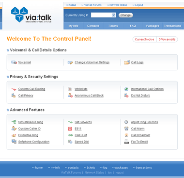 Internet Phone Service Control Panel